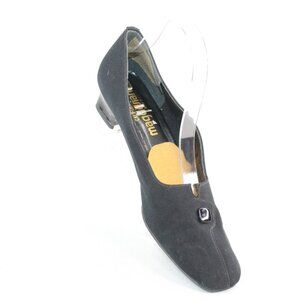 California Magdesian Womens Sz 9N Black Microfiber Block High Heels Button
